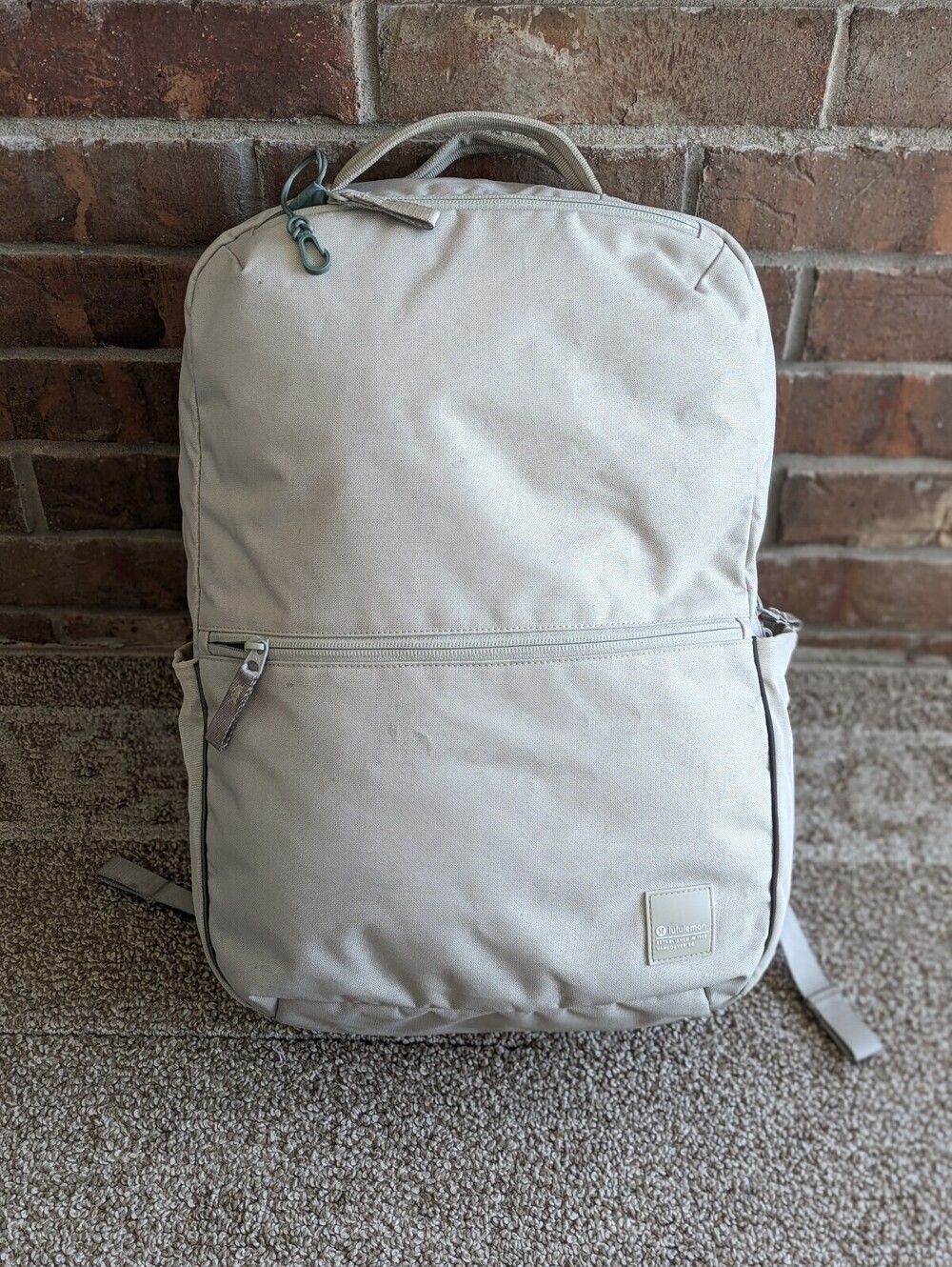 Lululemon Double Zip Backpack 22L Canvas Raw Linen Gray Laptop Gym Travel Bag